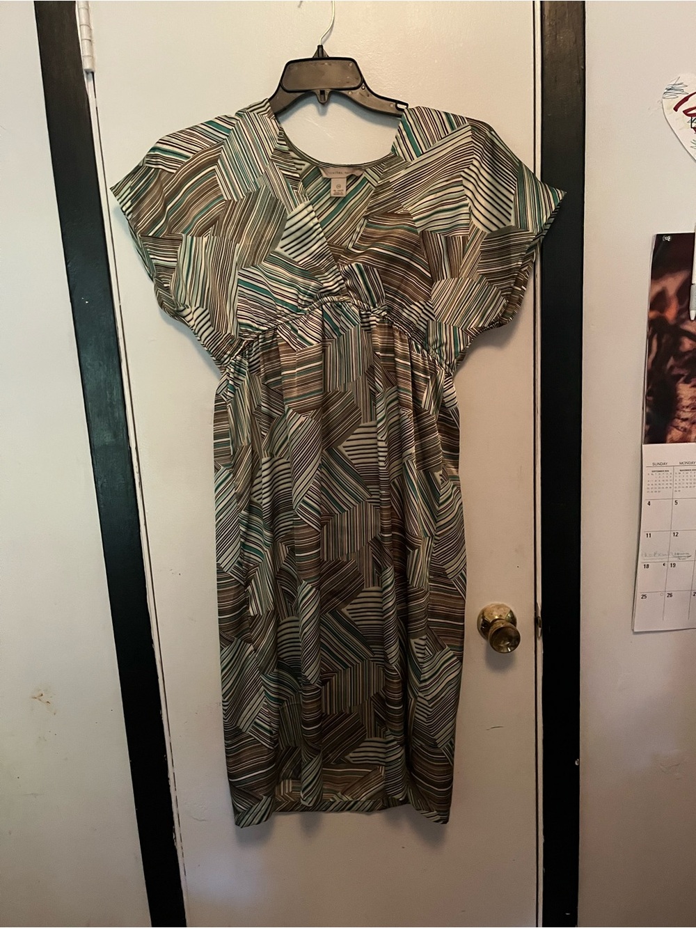 jonathan martin Geometric Midi Dress in Green and Brown